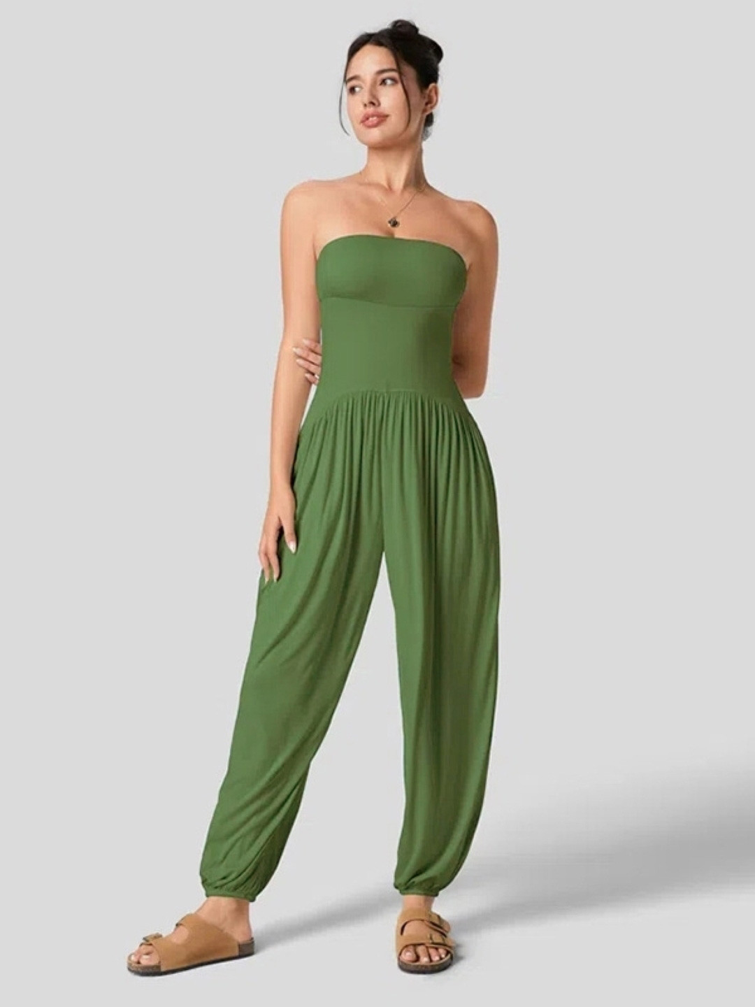 

KPOP Off-Shoulder Basic Jumpsuit, Green