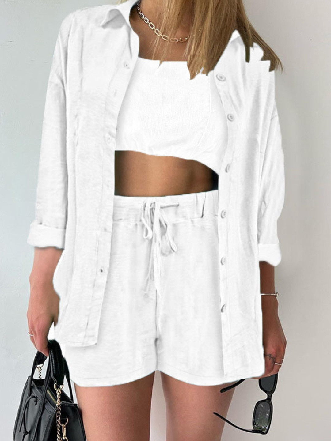 

KPOP Long Sleeves Shirt With Short, White