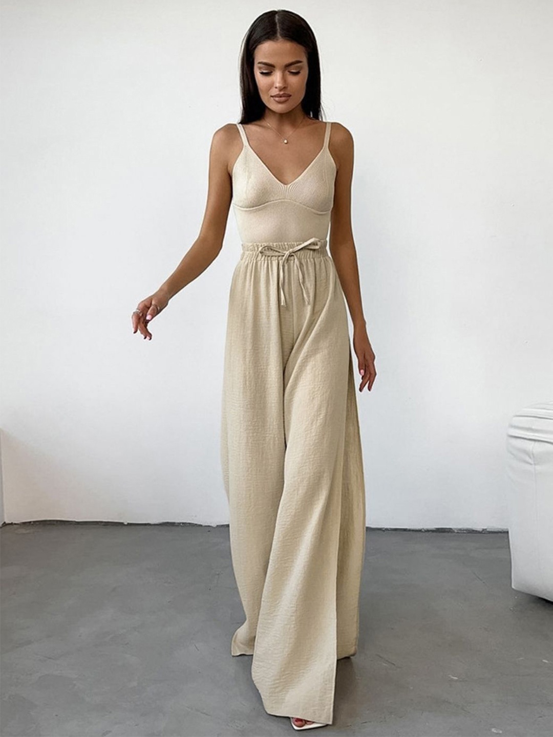 

KPOP Pure Cotton Top With Trousers, Khaki
