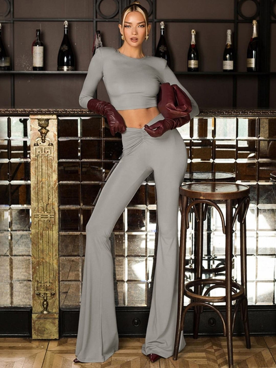 

KPOP Round Neck Top & Trousers, Grey