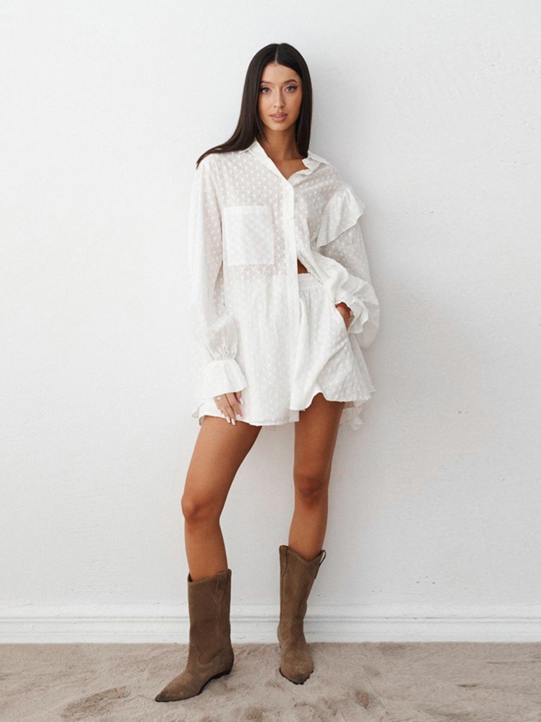 

KPOP Self Design Pure Cotton Shirt With Shorts, White
