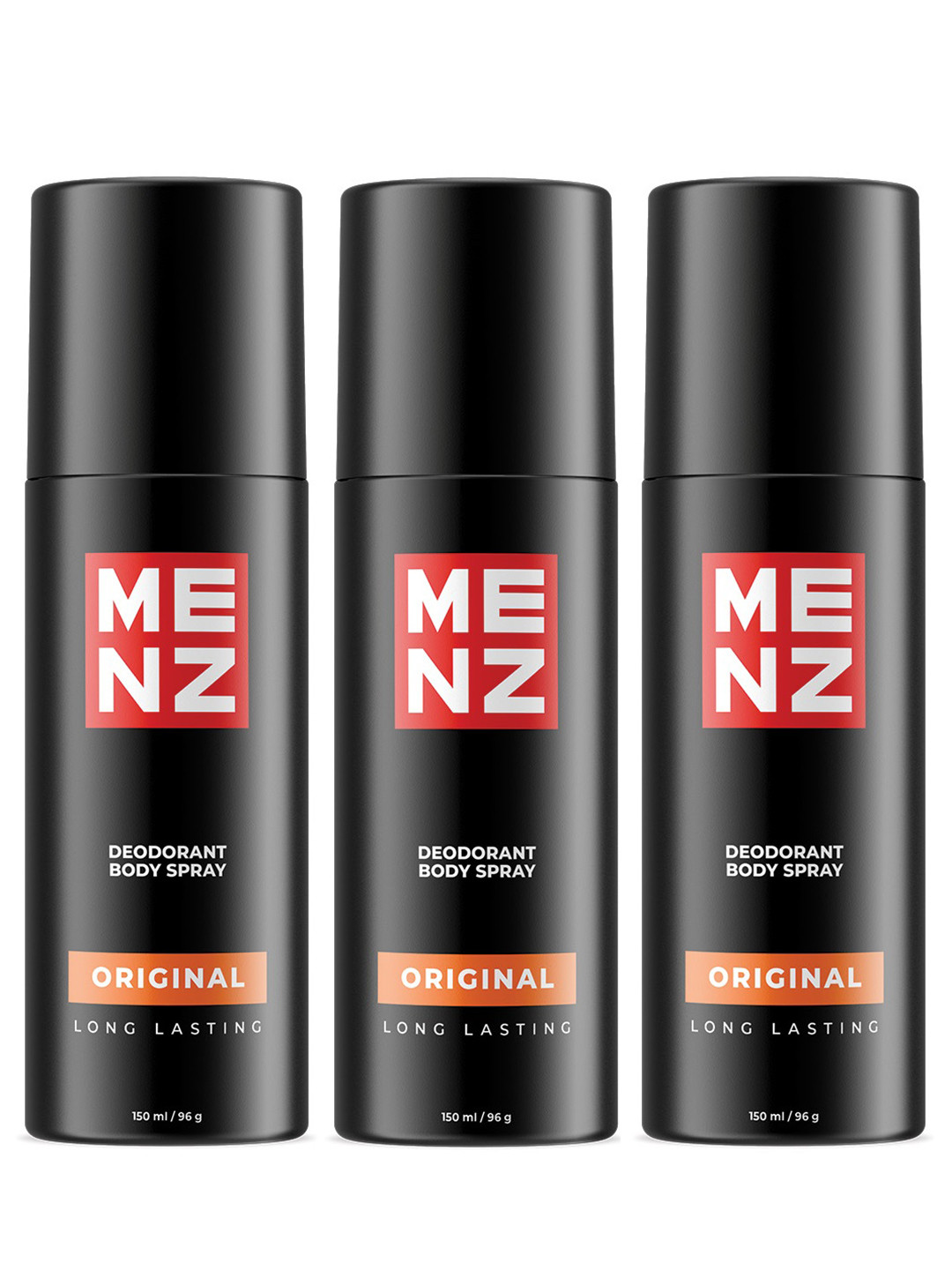 

MENZ Men Set Of 3 Original Long Lasting Deodorant Body Spray 150 ml Each, Black