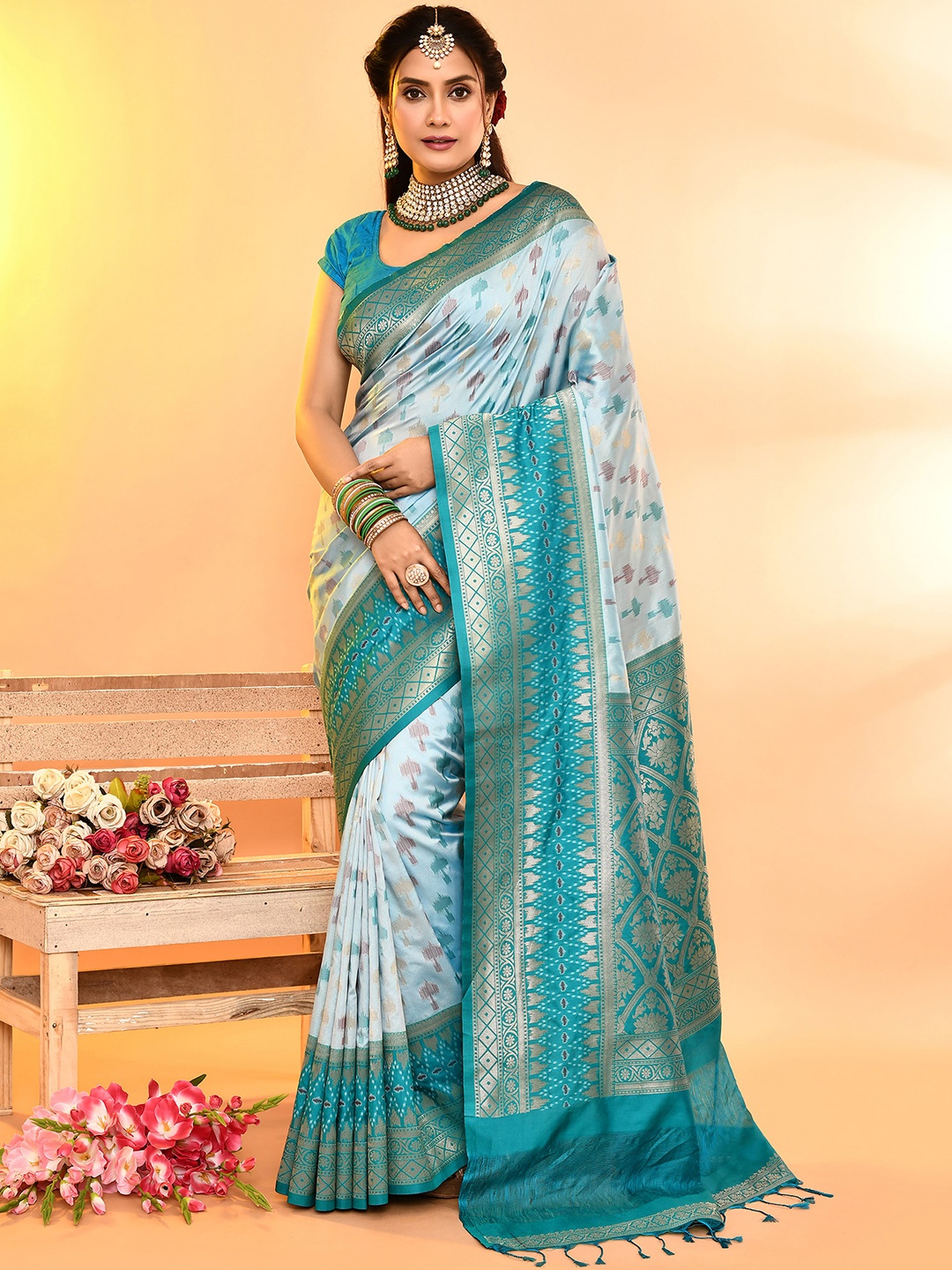 

elora Woven Design Zari Banarasi Celebrity Saree, Turquoise blue