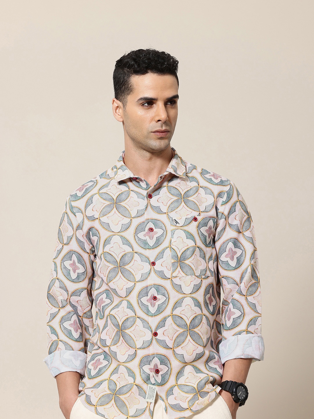 

Mr Bowerbird Premium Tailored Fit Floral Printed Casual Shirt, Off white