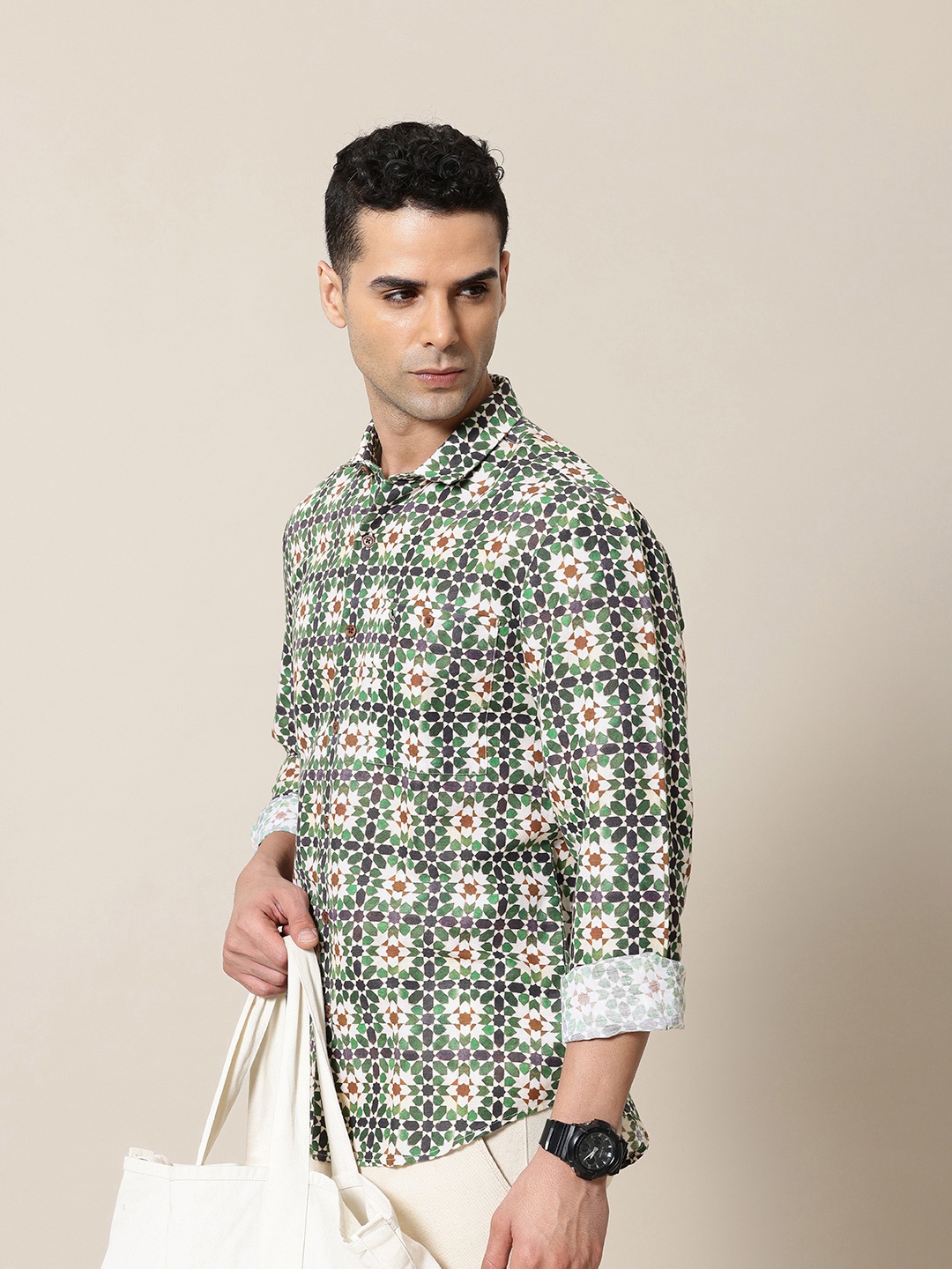 

Mr Bowerbird Premium Tailored Fit Printed Casual Shirt, Green