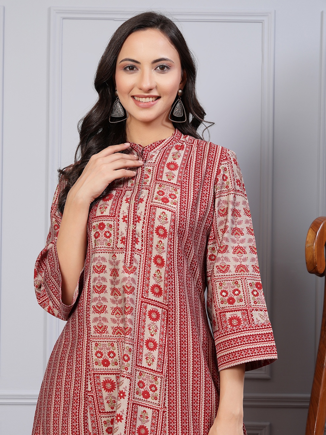 

Nayam By Lakshita Floral Printed Mandarin Collar A-Line Kurta, White