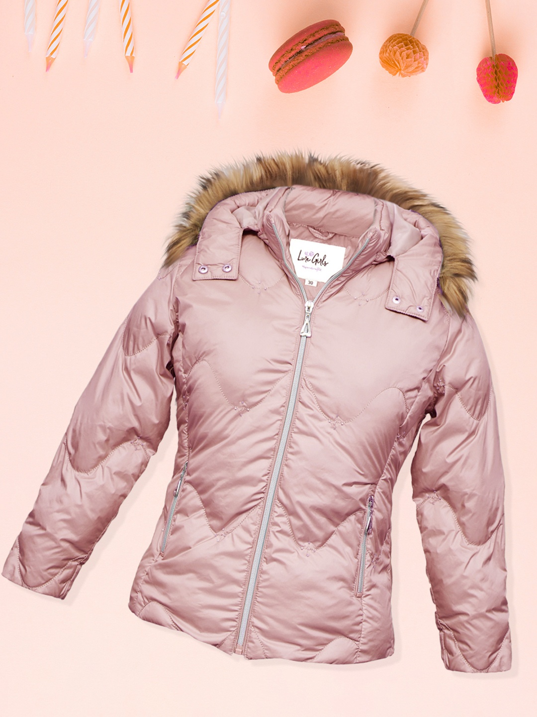 

LURE JUNIOR Girls Hooded Outdoor Faux Fur Trim Puffer Jacket, Pink