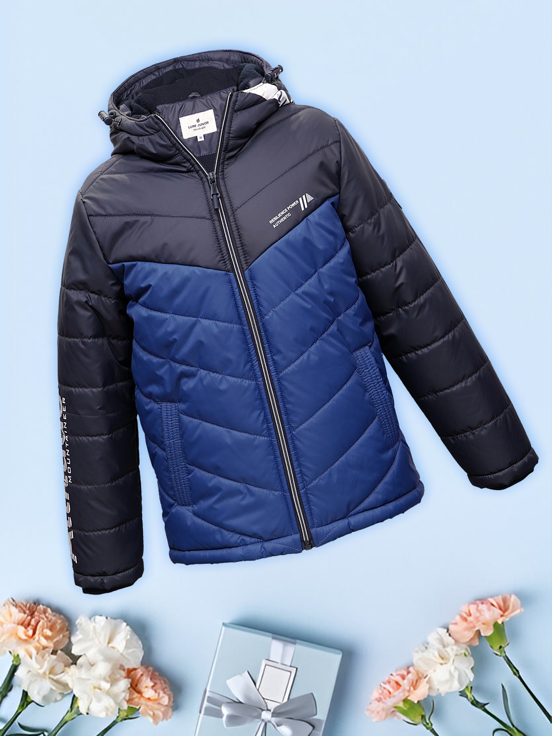 

LURE JUNIOR Boys Hooded Colourblocked Outdoor Puffer Jacket, Blue