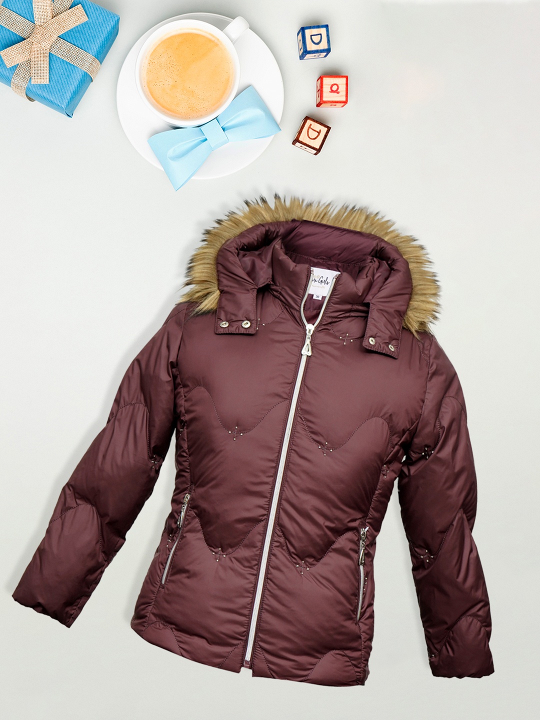 

LURE JUNIOR Girls Hooded Outdoor Faux Fur Trim Puffer Jacket, Maroon