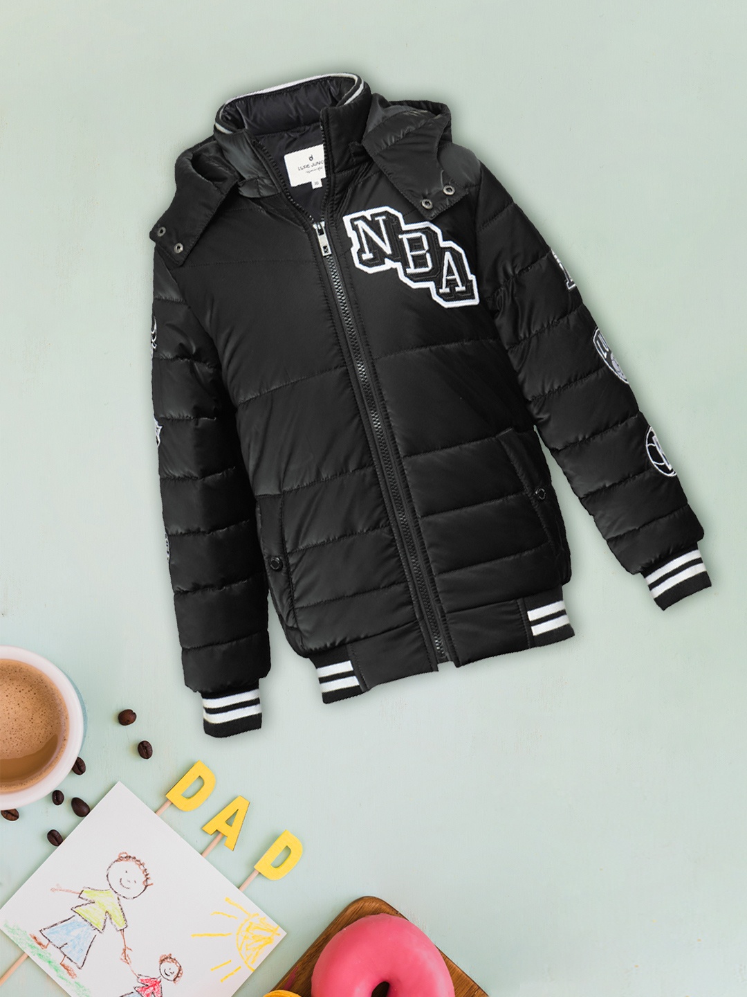 

LURE JUNIOR Boys Outdoor Puffer Jacket with Patchwork, Black