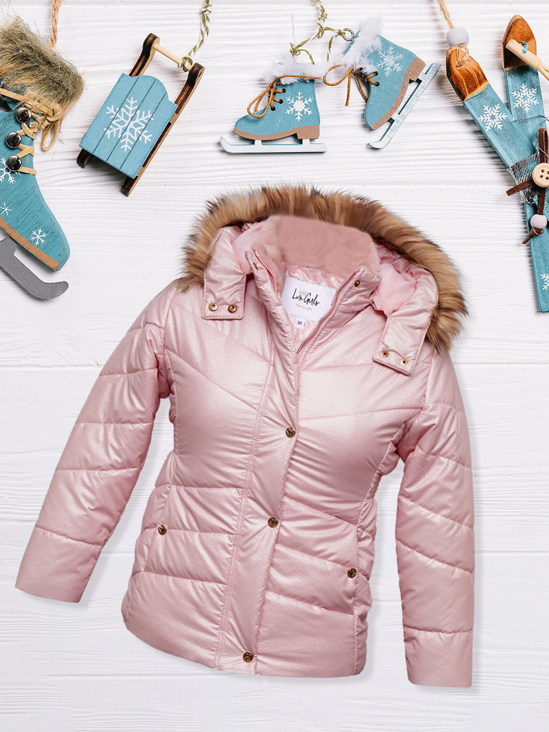 

LURE JUNIOR Girls Faux Fur Trim Outdoor Puffer Jacket, Pink