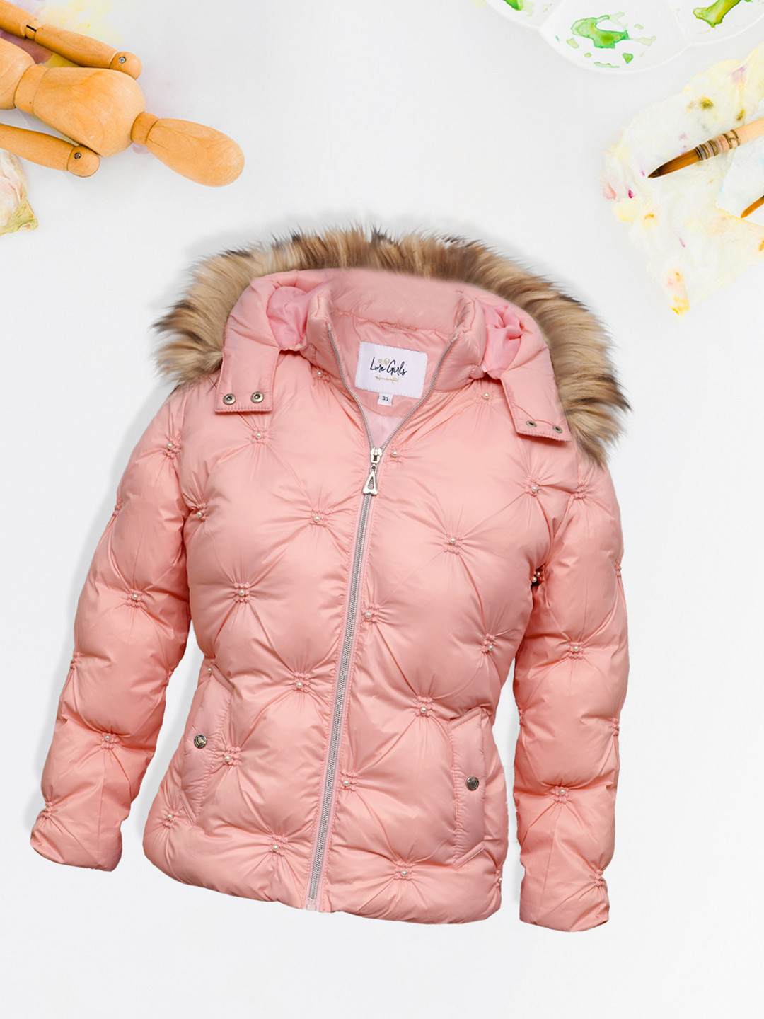 

LURE JUNIOR Girls Hooded Outdoor Faux Fur Trim Puffer Jacket, Pink