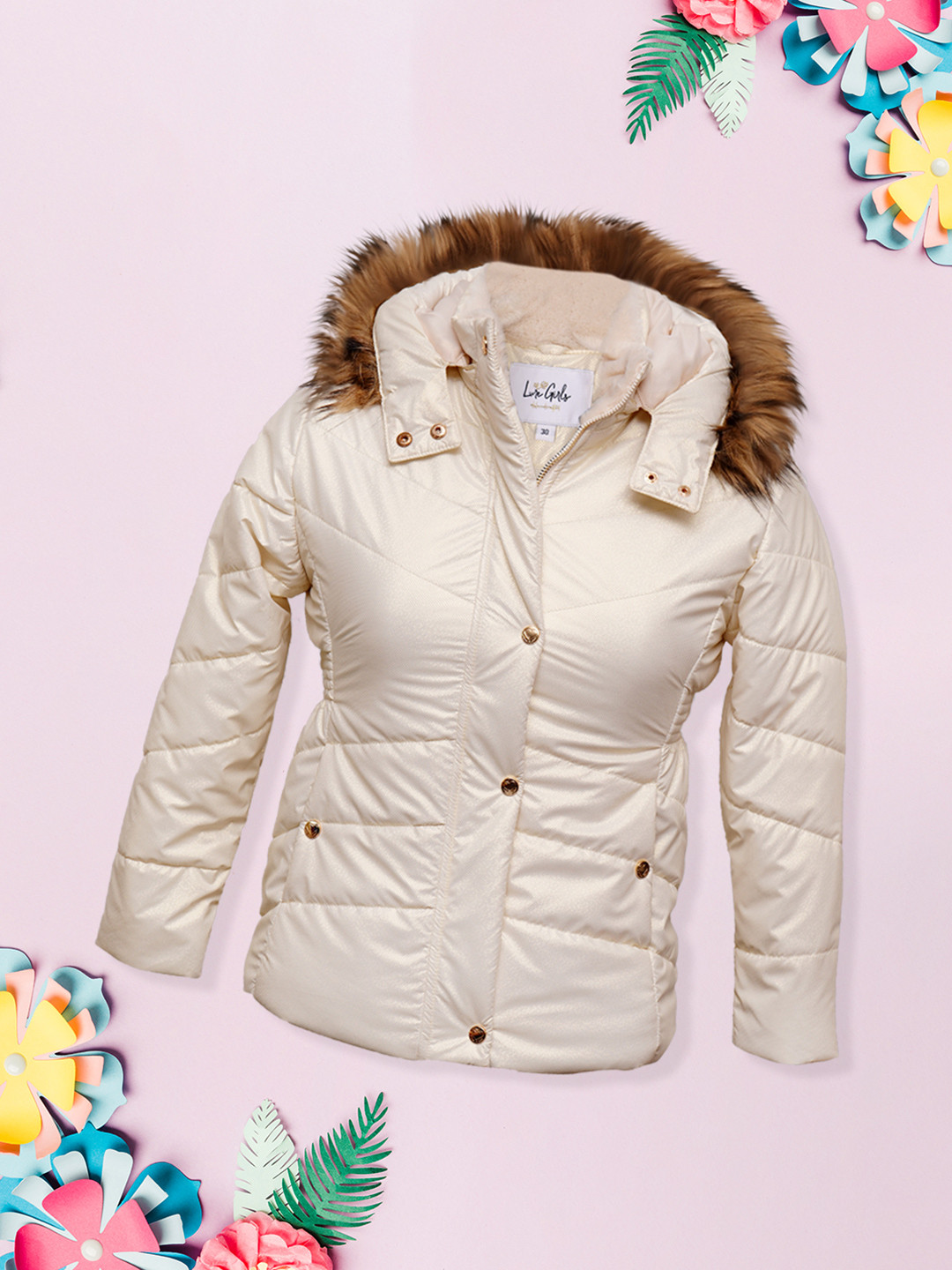 

LURE JUNIOR Girls Hooded Outdoor Puffer Jacket, Cream