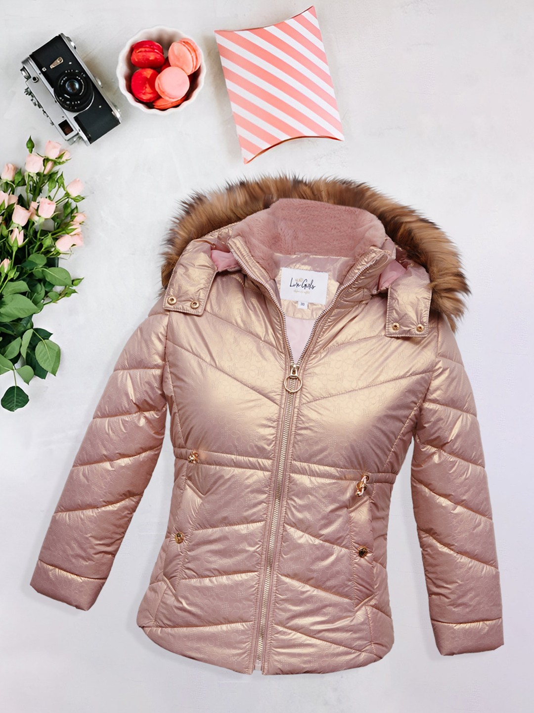 

LURE JUNIOR Girls Hooded Outdoor Puffer Jacket, Pink