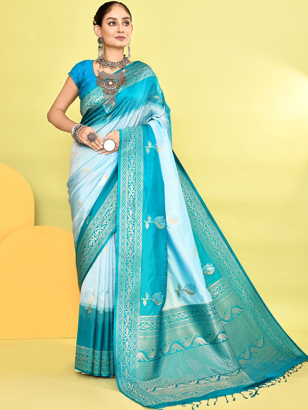 

elora Woven Design Zari Banarasi Saree, Turquoise blue