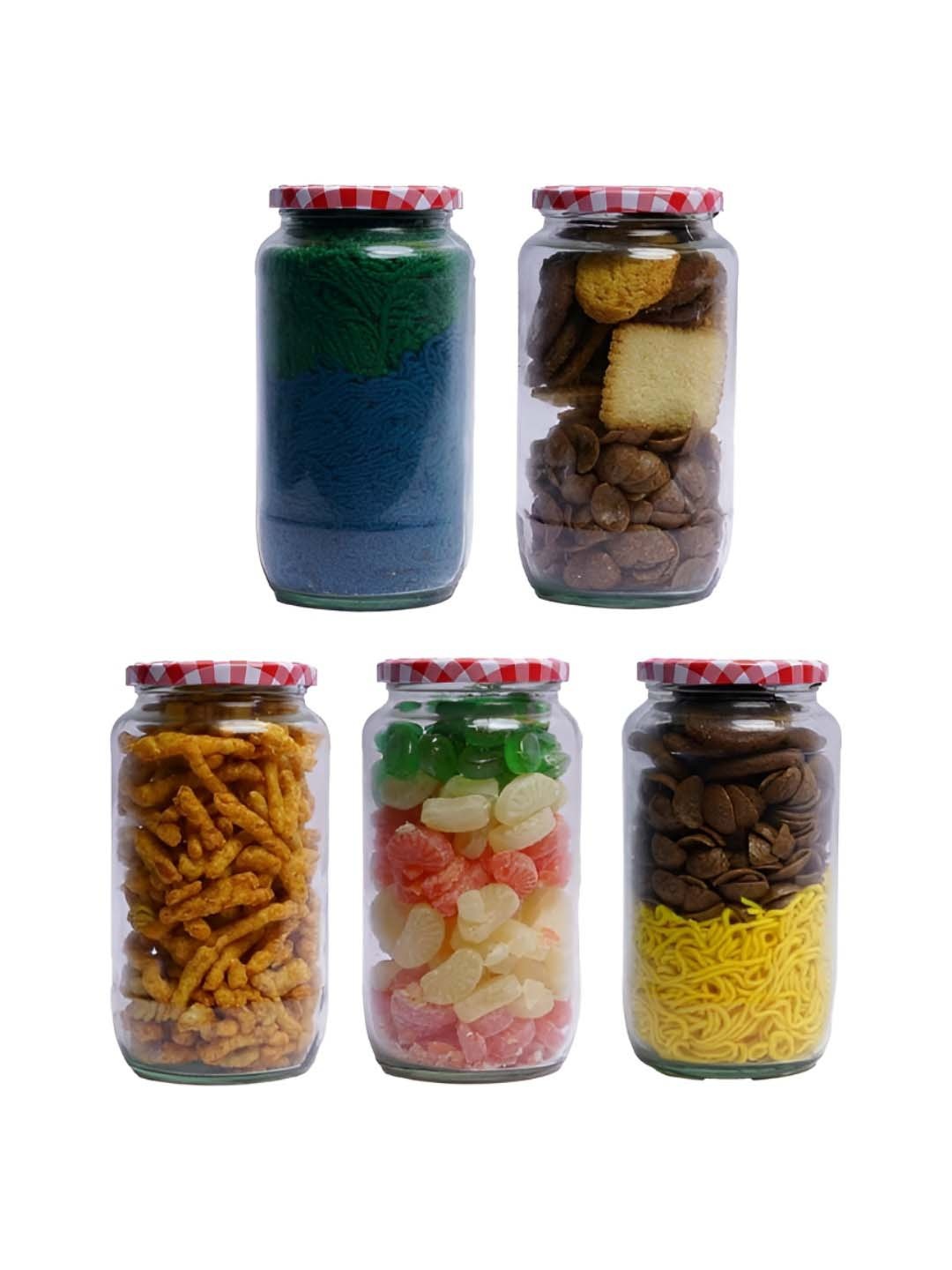 

CROCO JAR Piramal Transparent & Red 5 Pieces Glass Containers - 1000 ml