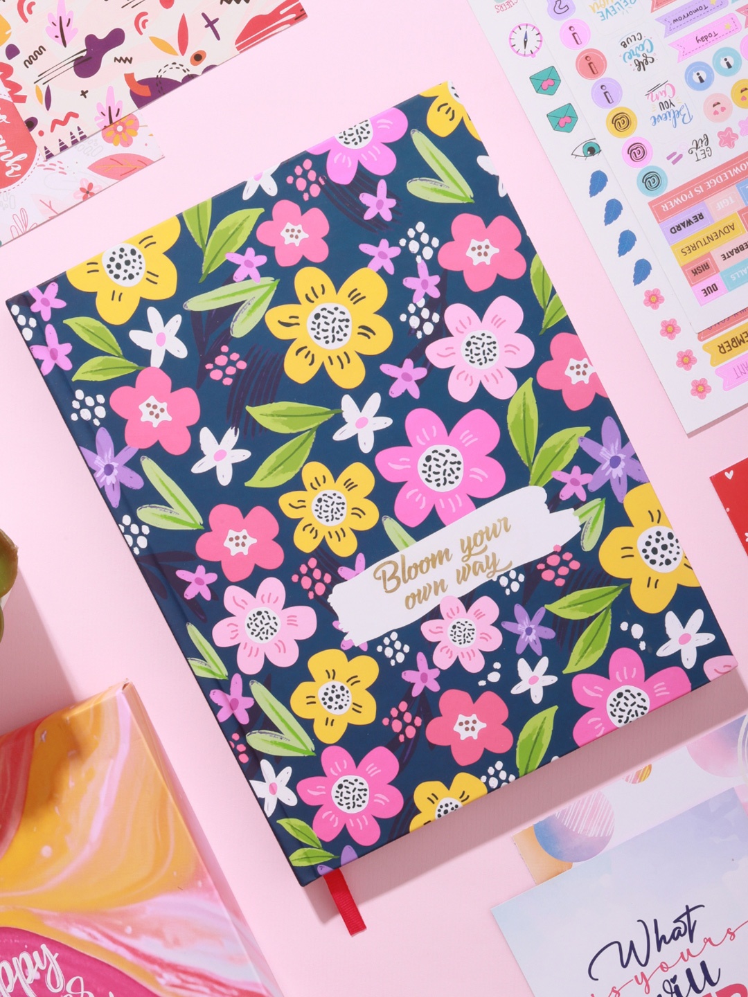 

Doodle Navy Blue & Pink Petal Pulse Hard Bound B5 Undated Planner with Bookmark- 160 Pages