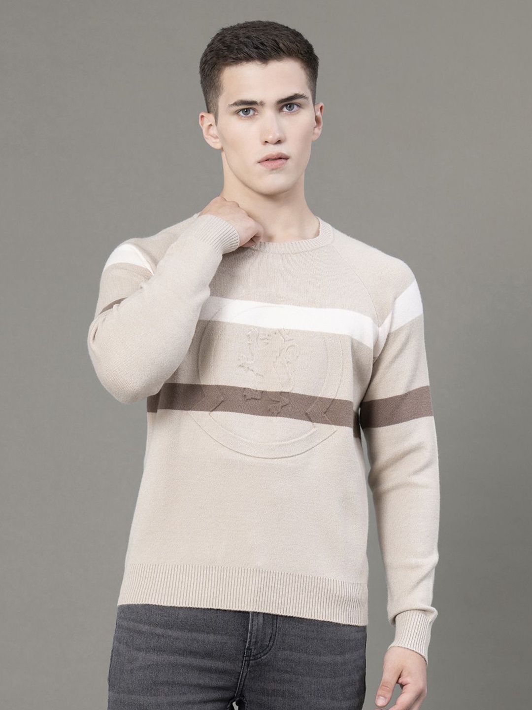 

Red Tape Men Embossed Round Neck Sweater, Beige