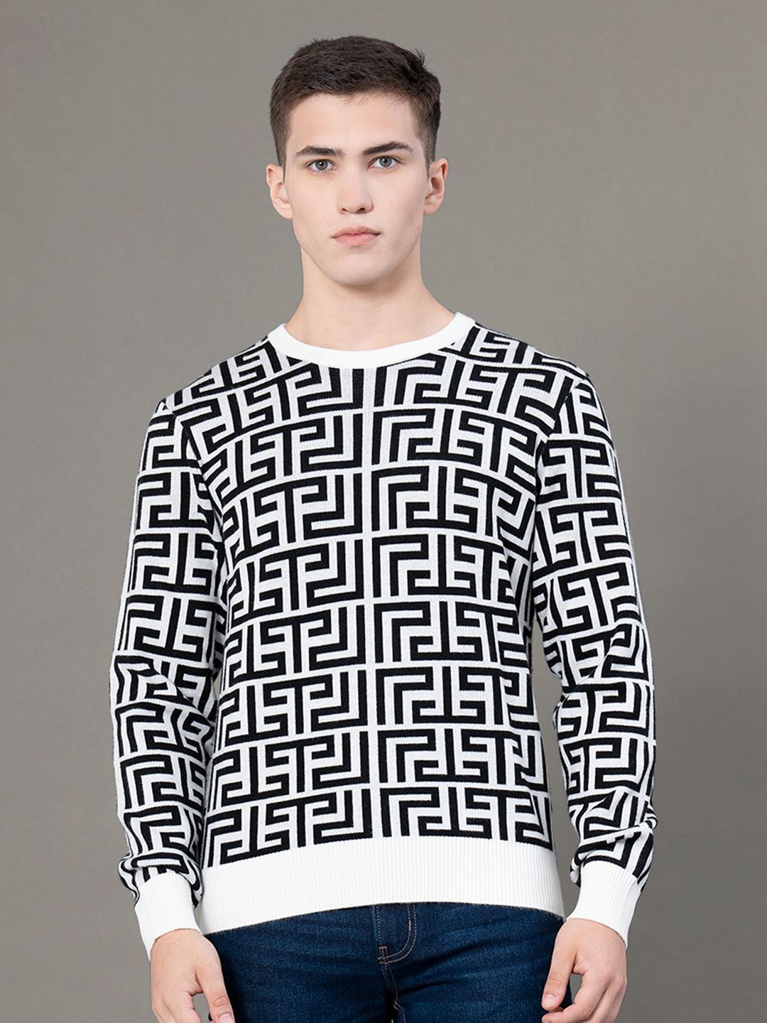 

Red Tape Geometric Printed Pullover Sweater, Off white