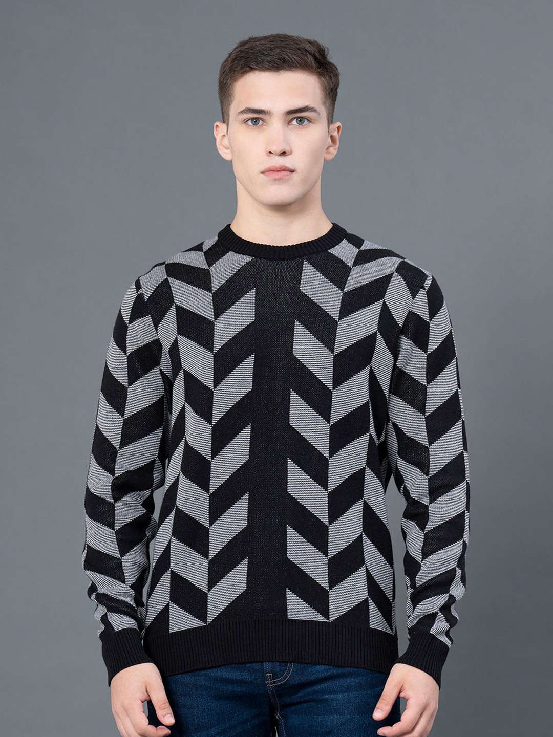 

Red Tape Men Abstract Acrylic Cotton Round Neck Sweater, Black