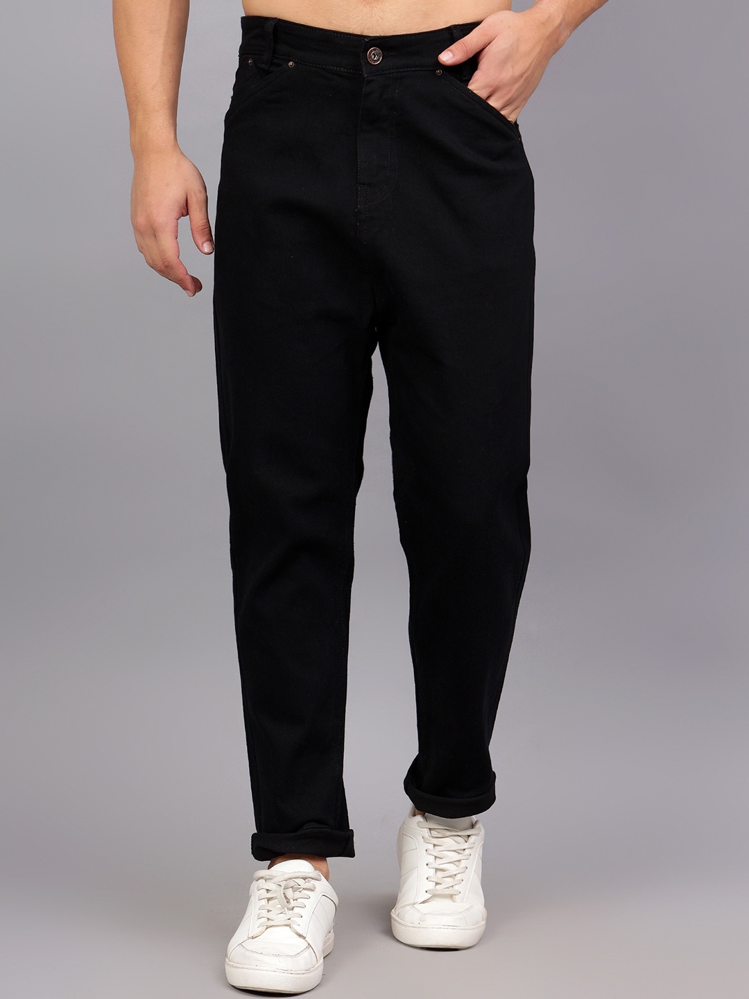 

Ben Martin Men Carrot Tapered Fit High-Rise Stretchable Jeans, Black