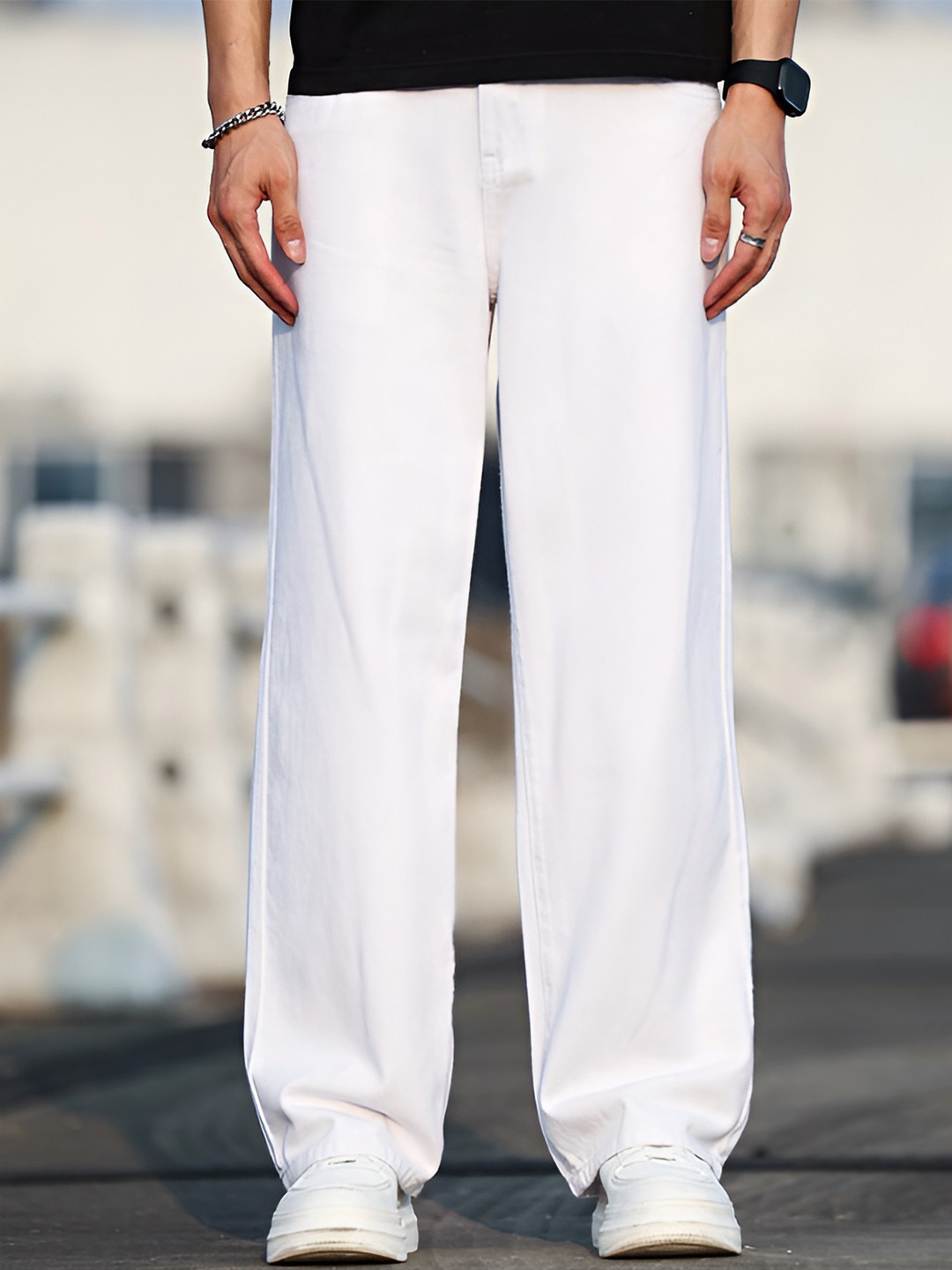 

Ben Martin Men Loose Boyfriend Fit High-Rise Stretchable Jeans, White