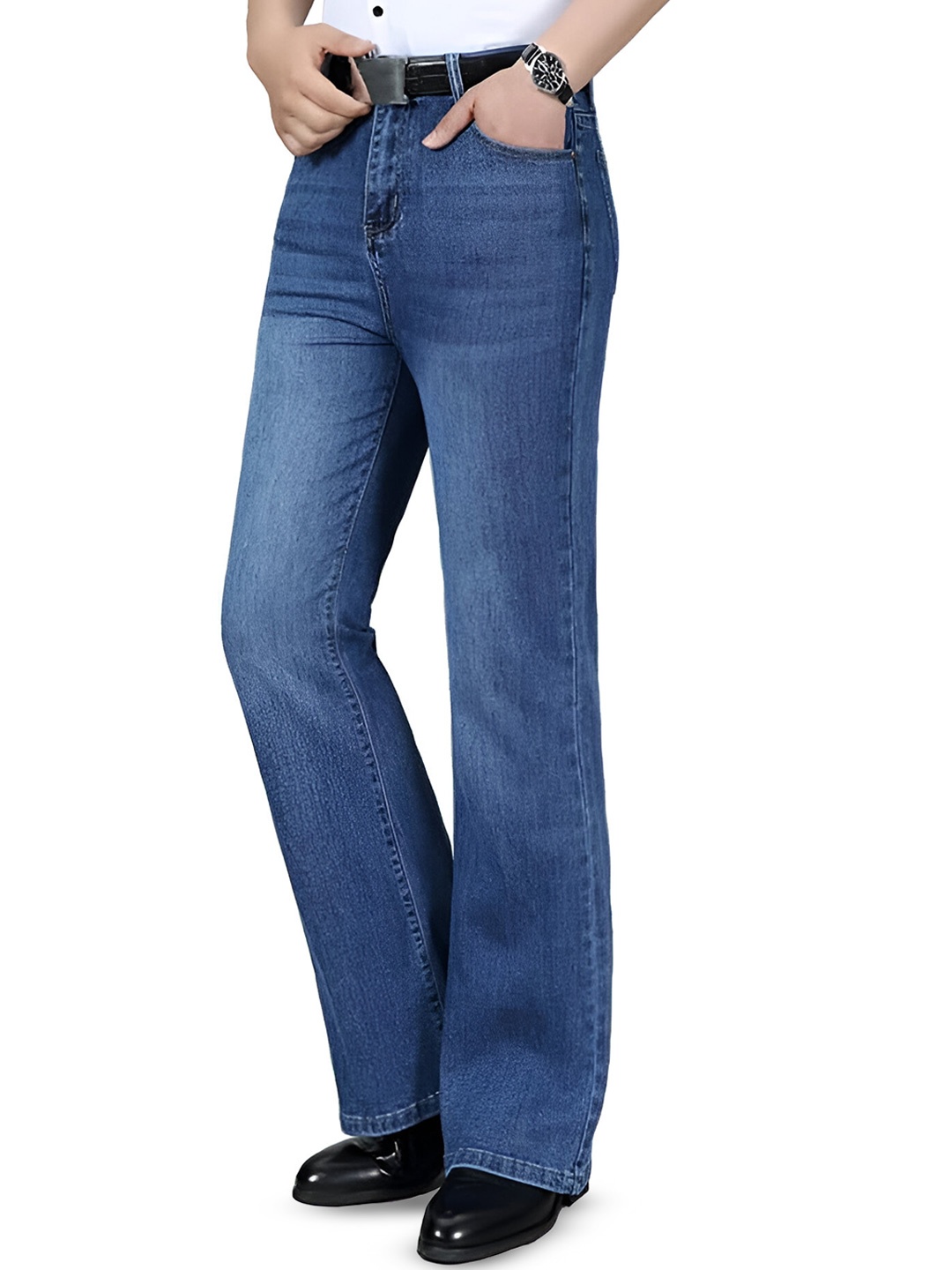 

Ben Martin Men Jean Bootcut High-Rise Light Fade Stretchable Jeans, Blue