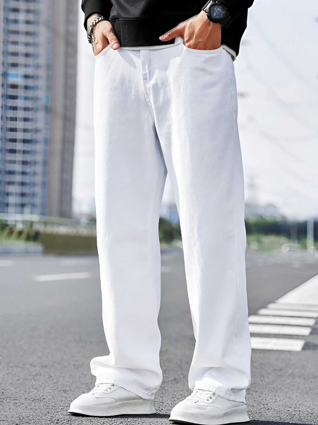 

Ben Martin Men Loose Boyfriend Fit High-Rise Stretchable Jeans, White