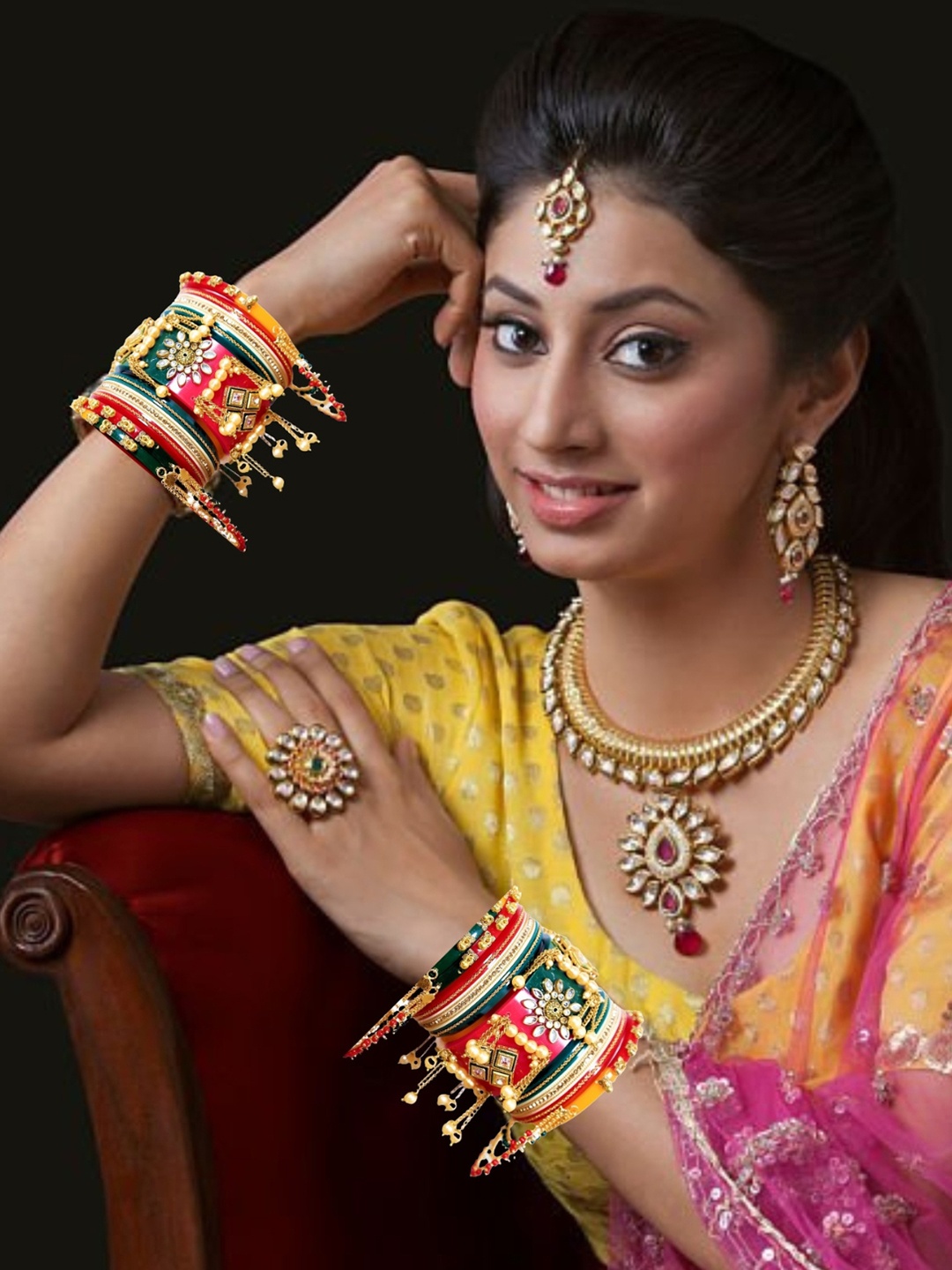 

Zindura Set Of 2 Rose Gold-Plated Stone-Studded Bangles