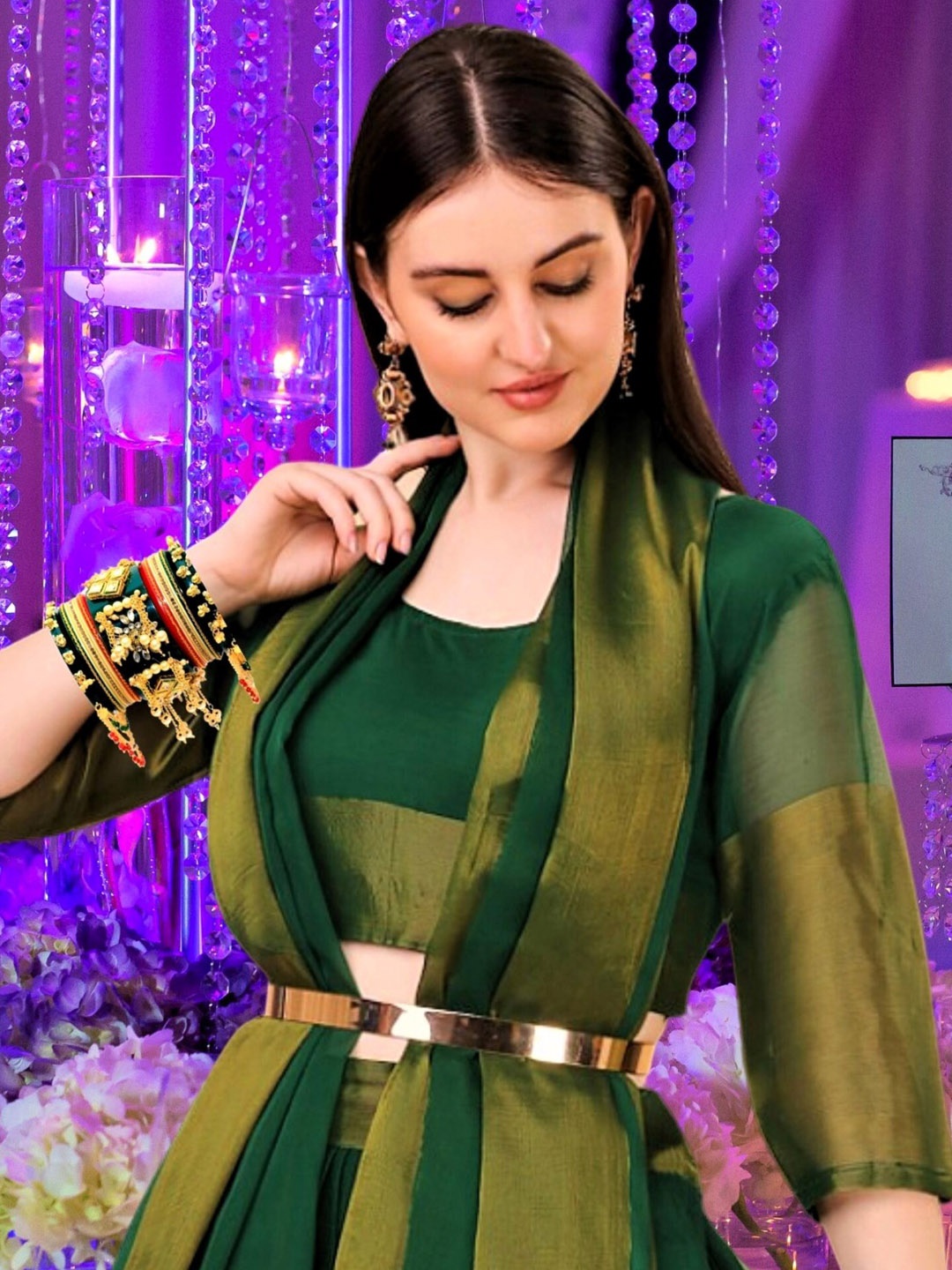 

Zindura Set Of 2 Rose Gold-Plated Stone-Studded Bangles