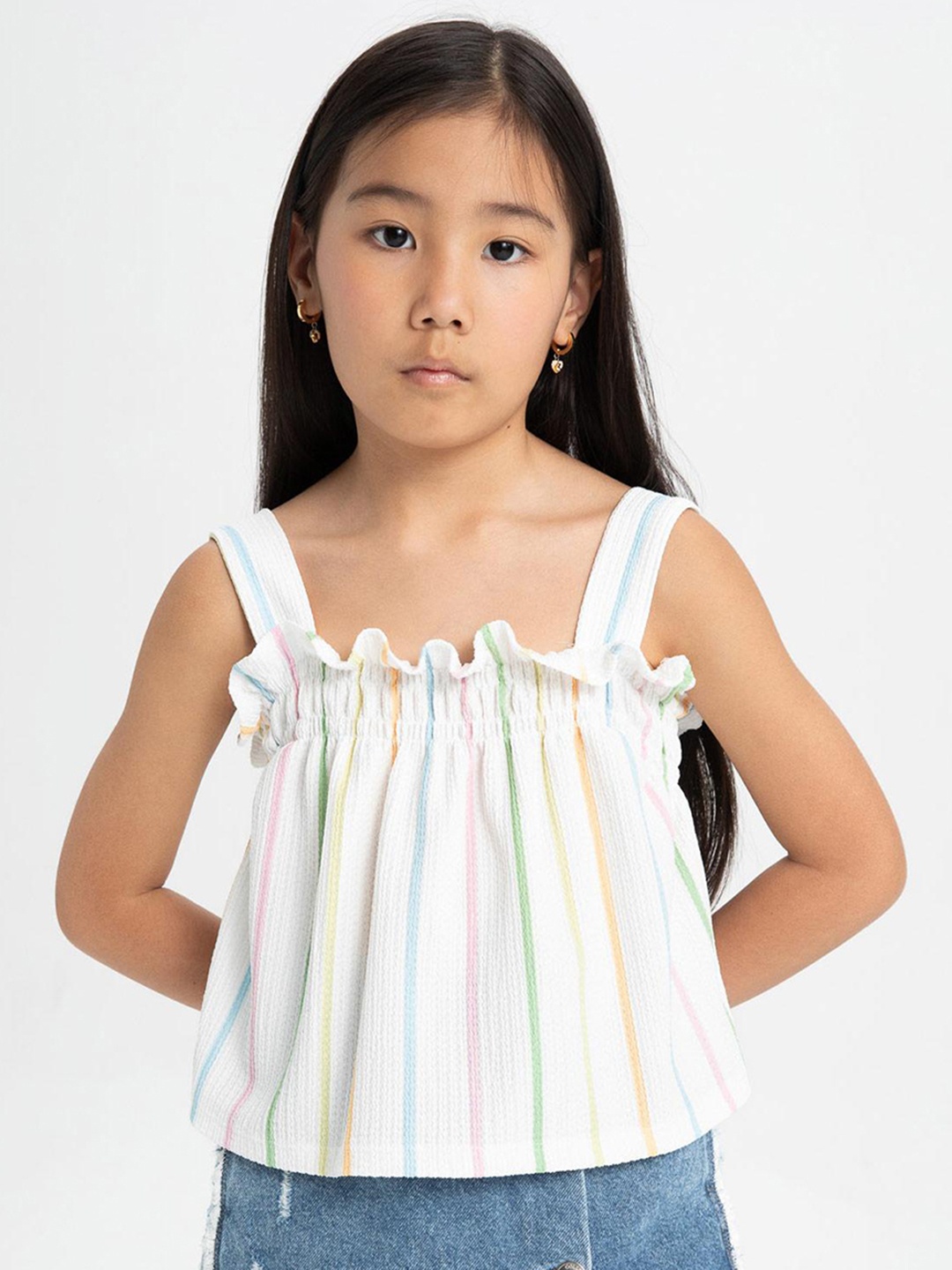 

DeFacto Girls A-Line Striped Top, White