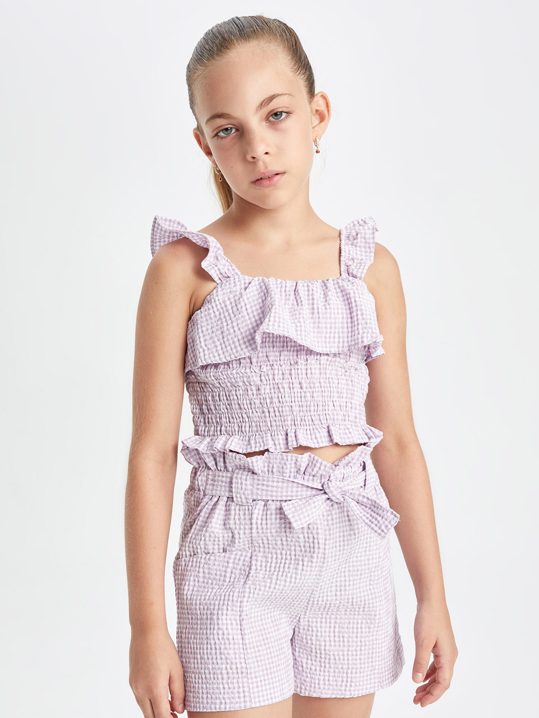 DeFacto Girls Striped Cotton Cinched Waist Top, Na