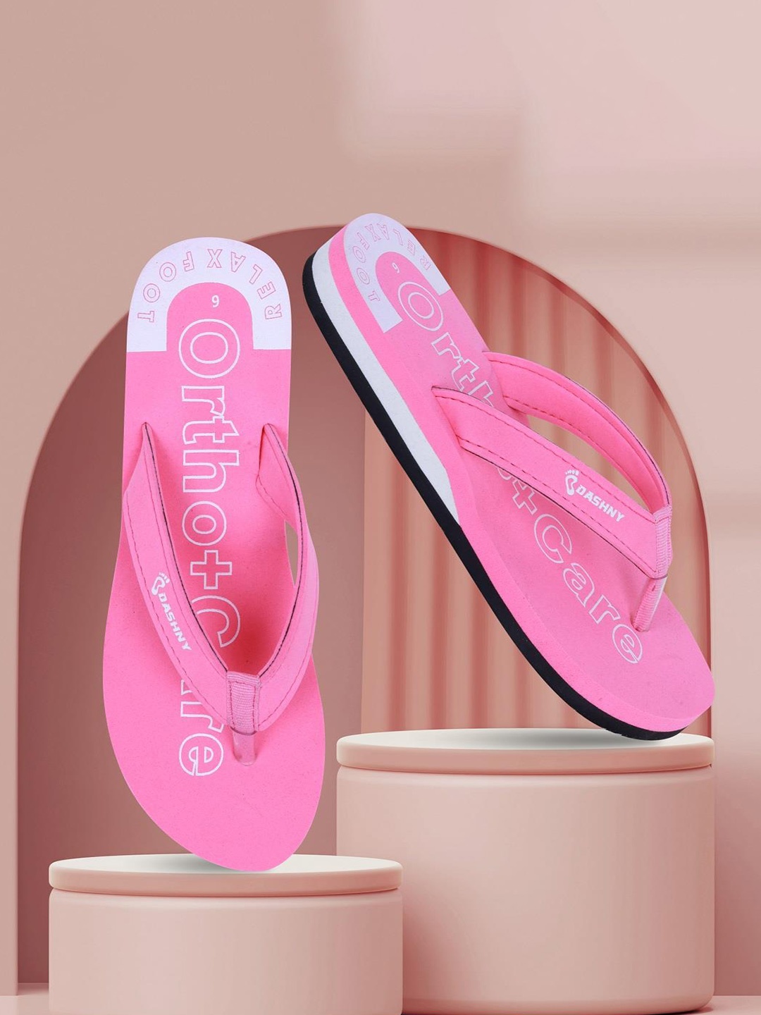 

DASHNY Women Orthopaedic Comfort Printed Rubber Slippers, Pink