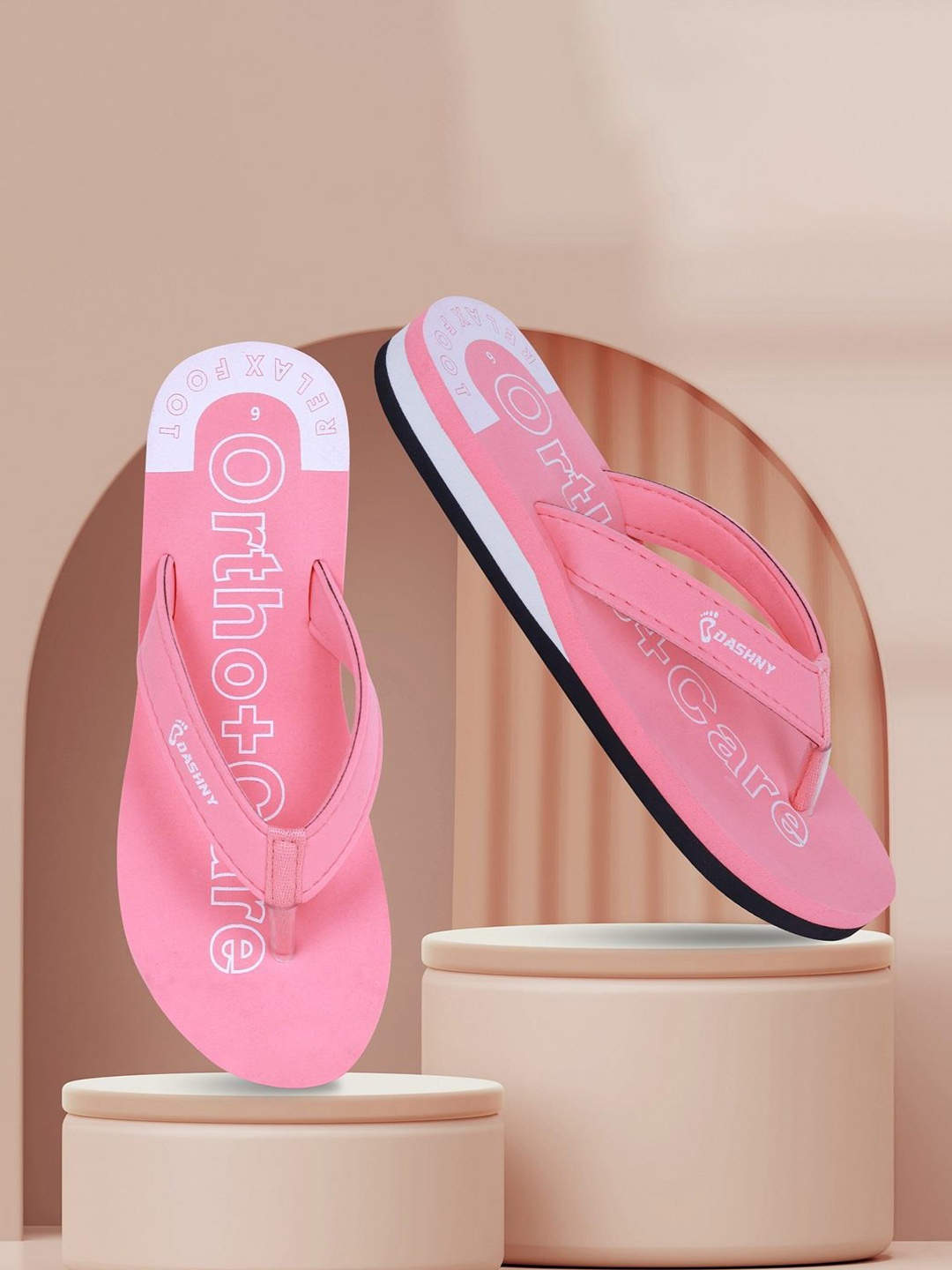 

DASHNY Women Orthopaedic Comfort Printed Rubber Slippers, Pink