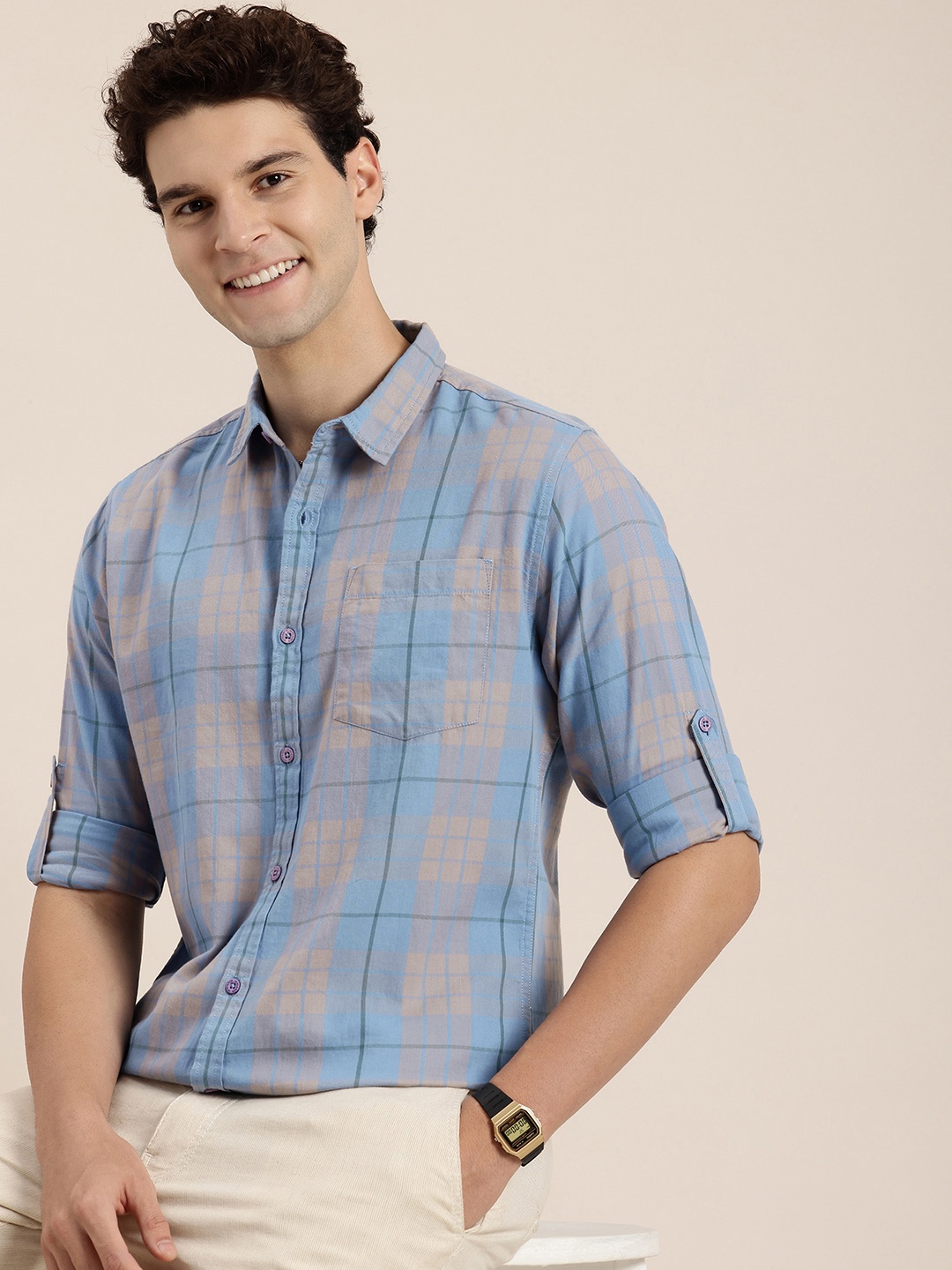 

HERE&NOW Men Slim Fit Checked Casual Shirt, Blue