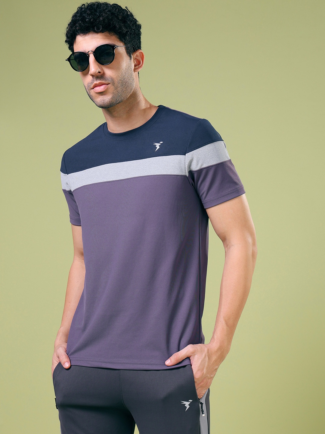 

Technosport Men UPF50 Colourblocked Round Neck Slim Fit T-shirt, Purple