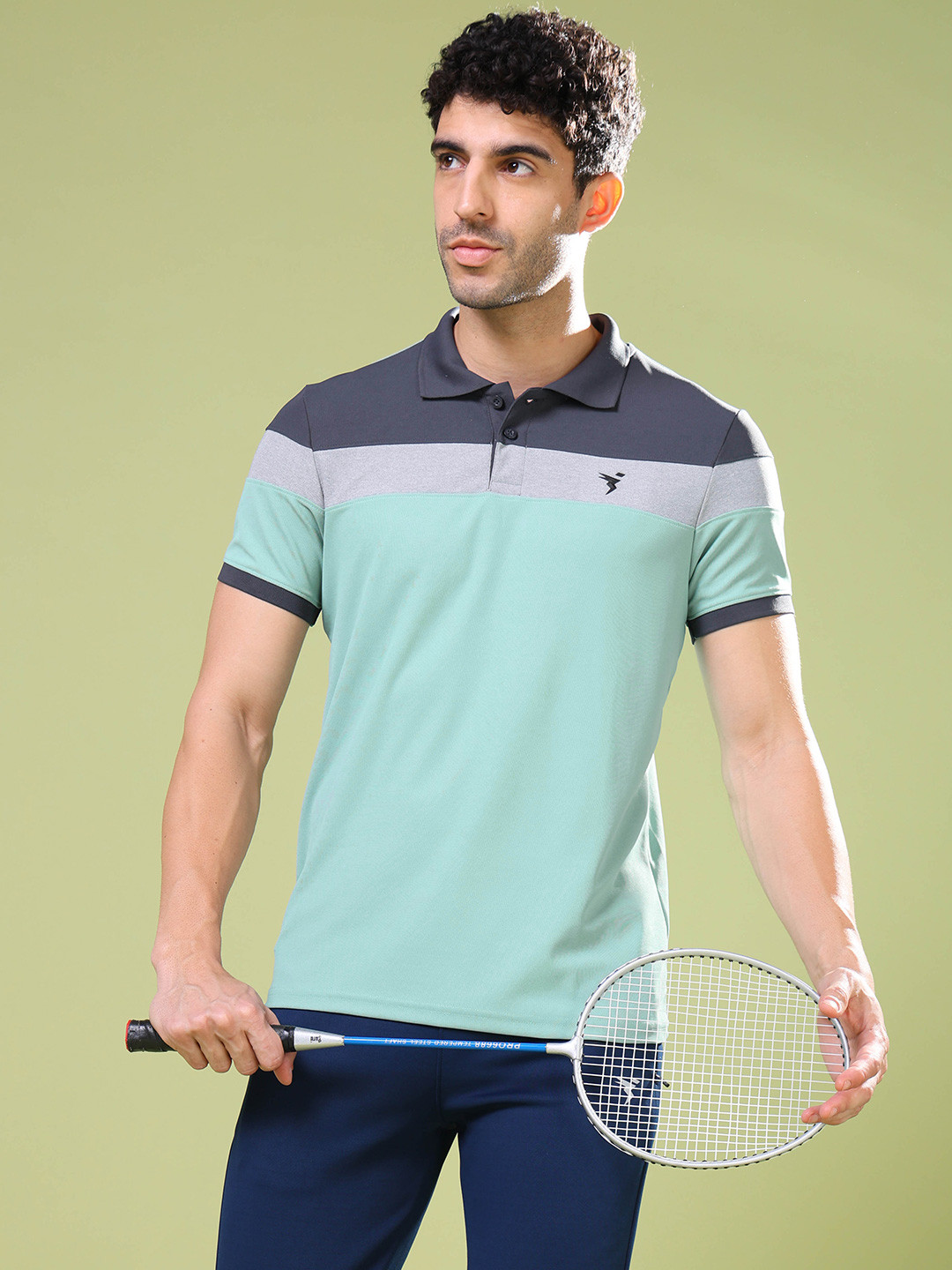 

Technosport Men UPF50 Colourblocked Polo Collar Slim Fit T-shirt, Green