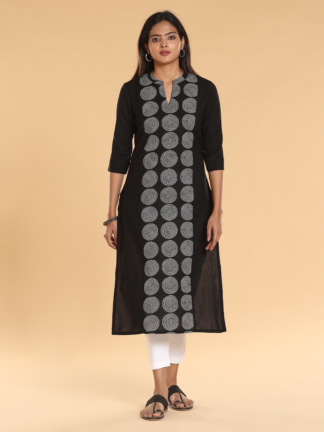 

Vismay Geometric Printed Straight Kurta, Black