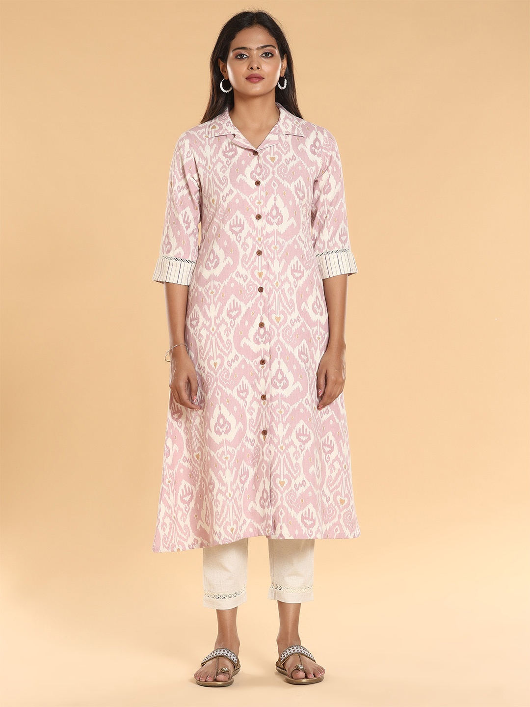 

Vismay Pure Cotton Printed A-Line Kurtas, Pink