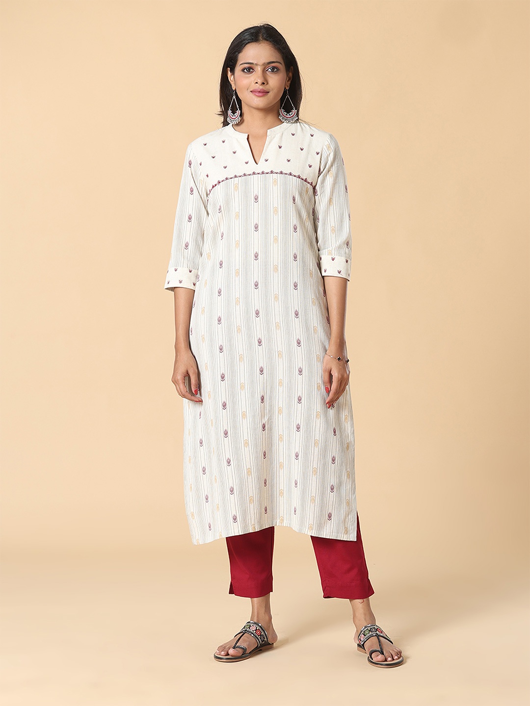 

Vismay Printed Pure Cotton Straight Kurtas, White