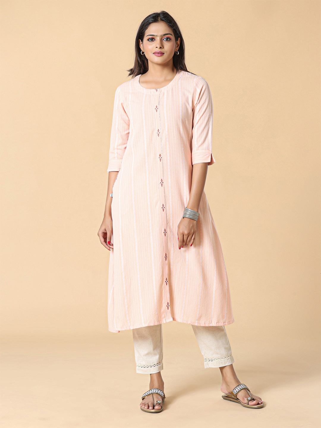 

Vismay Embroidery Straight Kurtas, Peach