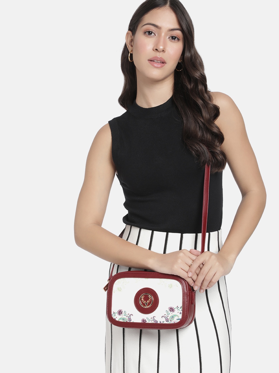 

Allen Solly Floral Printed Structured Sling Bag, Cream