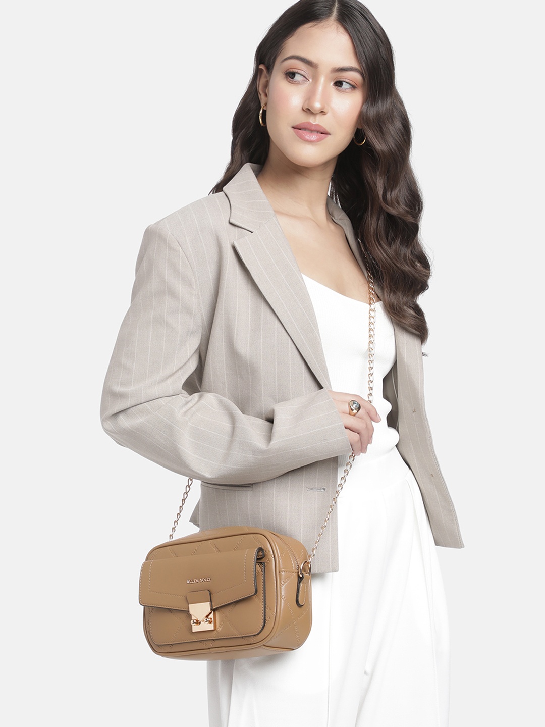 

Allen Solly Brand Logo Self-Design Sling Bag, Brown