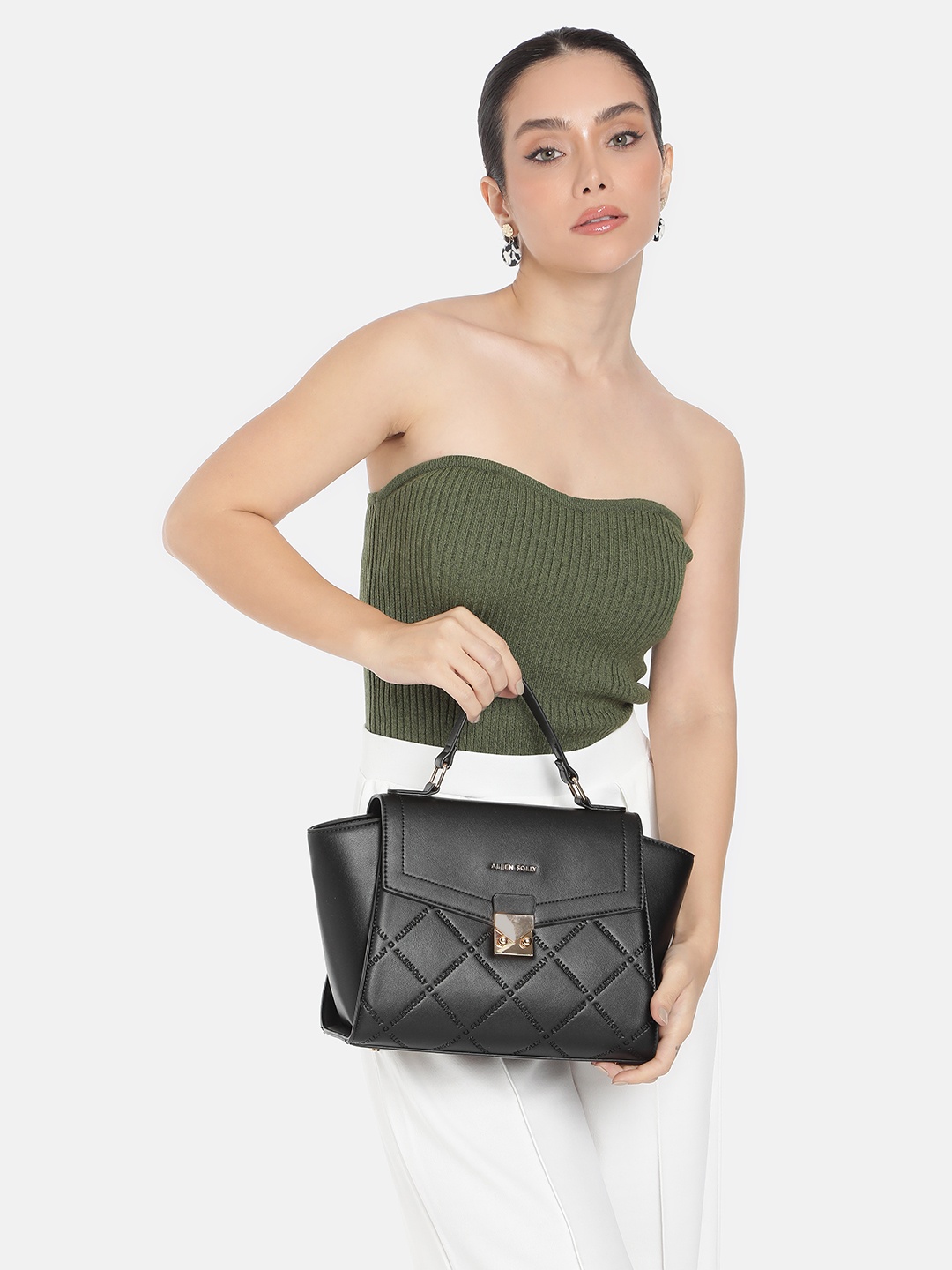 

Allen Solly Brand Logo Printed Structured Satchel, Black