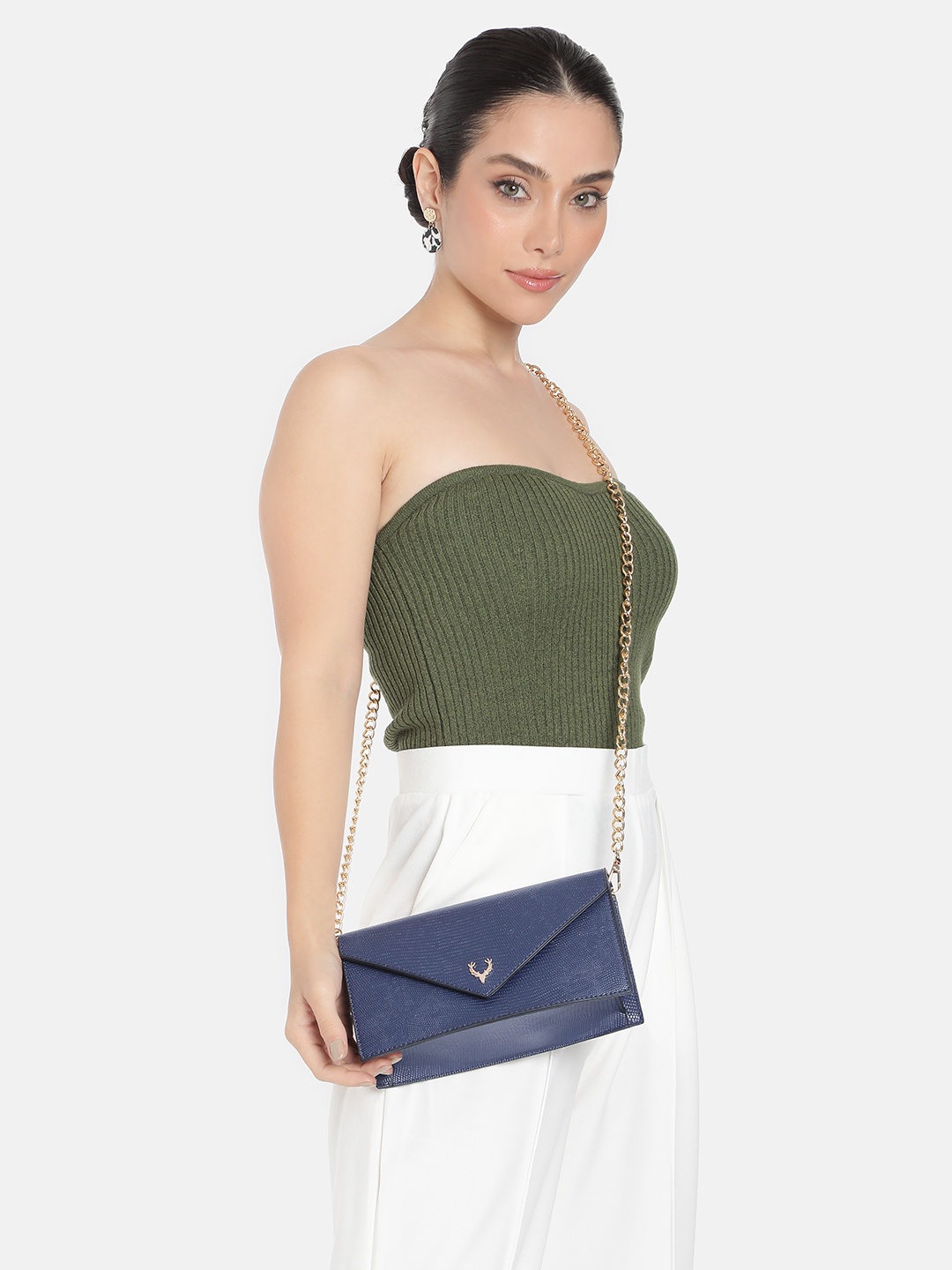 

Allen Solly Textured Envelope Clutch, Navy blue