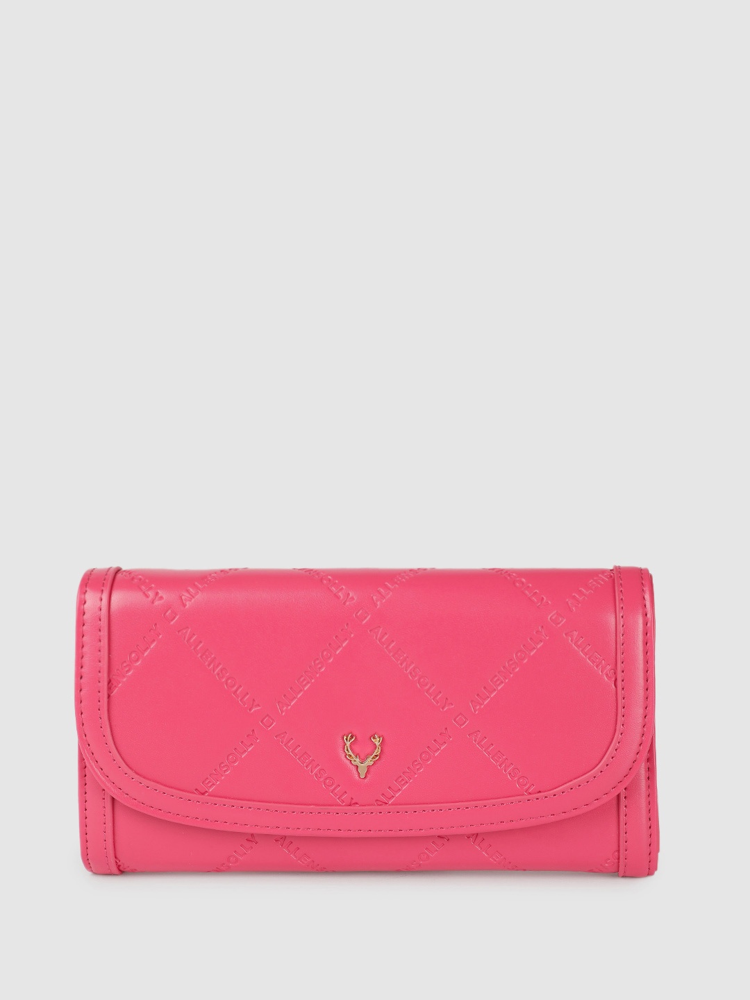 

Allen Solly Women Self Design Brand Logo Debossed Envelope Wallet, Fuchsia