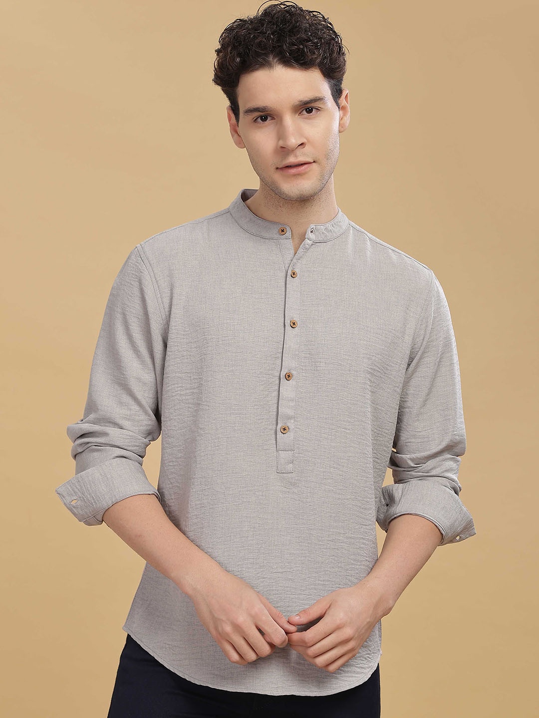 

HERE&NOW Mandarin Collar Short Kurta, Grey