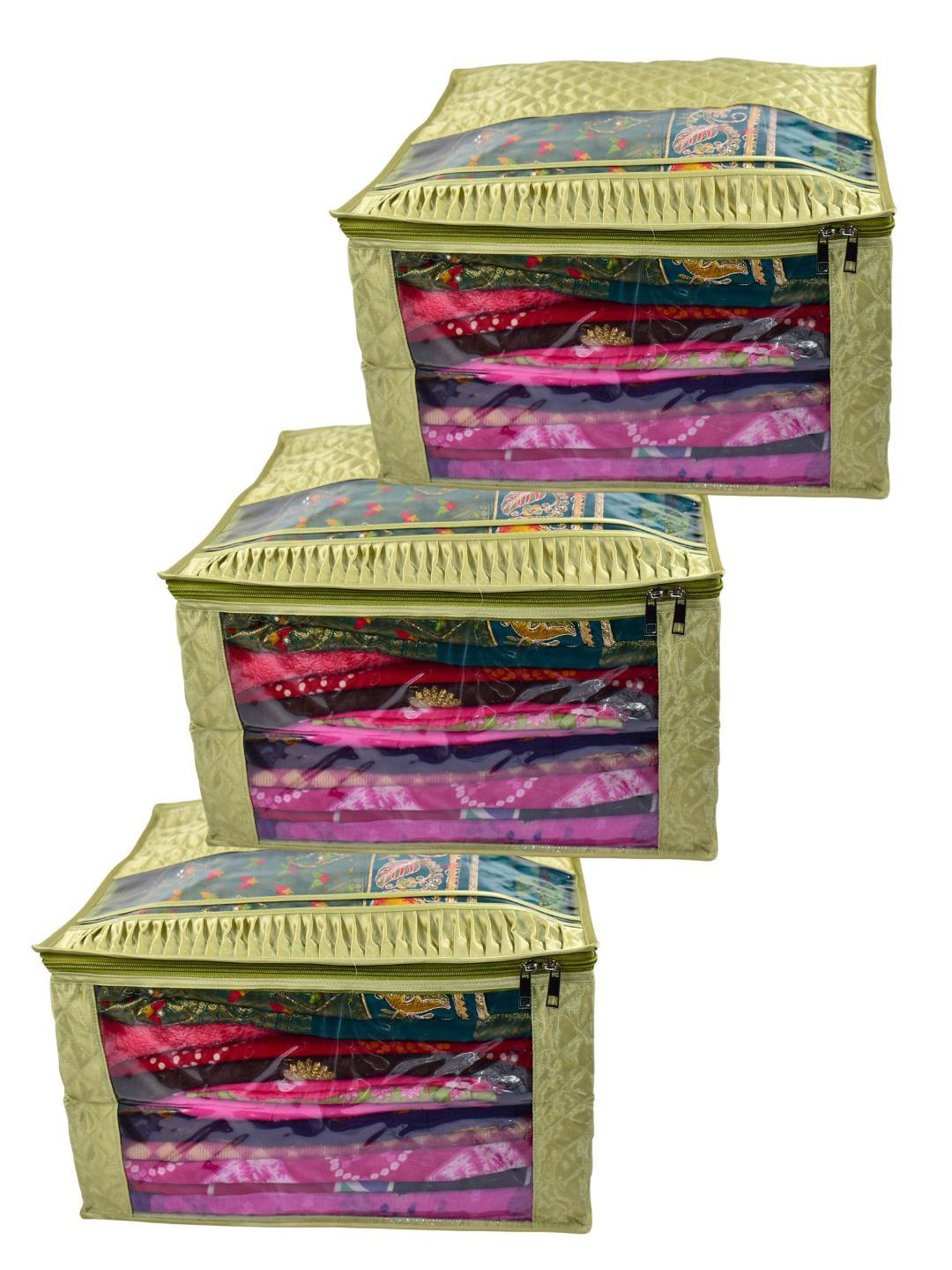 

Ajabh Green 3 Pieces Foldable Satin Multi Utility Organisers