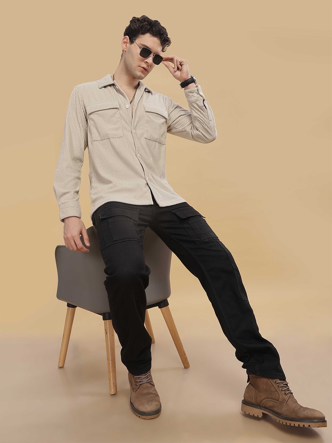 

HERE&NOW Men Opaque Casual Shirt, Beige