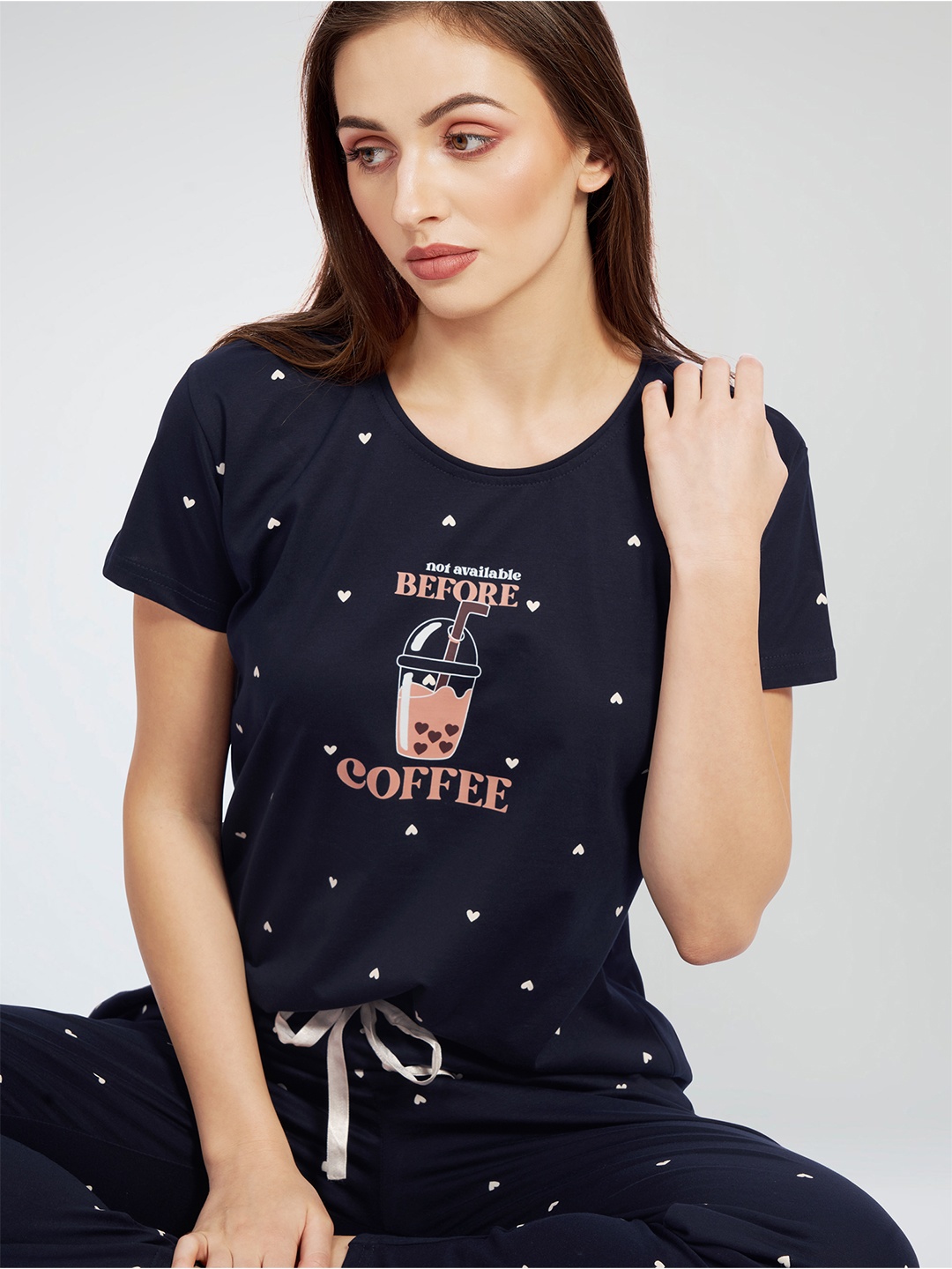 

PASTEL CLIP Women Conversational Printed Night suit, Navy blue